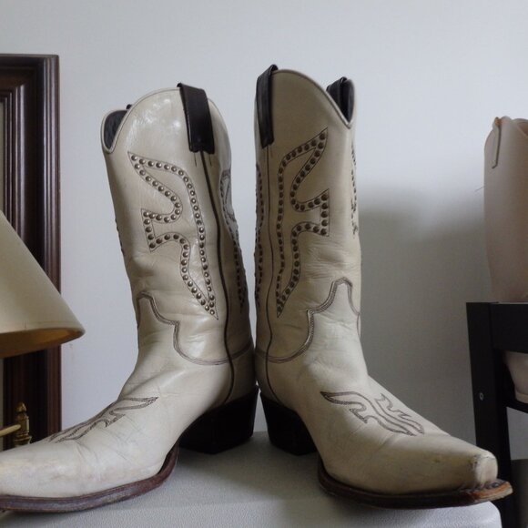 Frye Daisy Duke Beige All leather cowboy boots size 10 - Picture 2 of 8